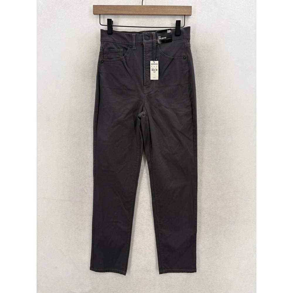 Express Slim Super High Rise Straight Pants Womens 00 Gray Stretch 5-Pocket NWT